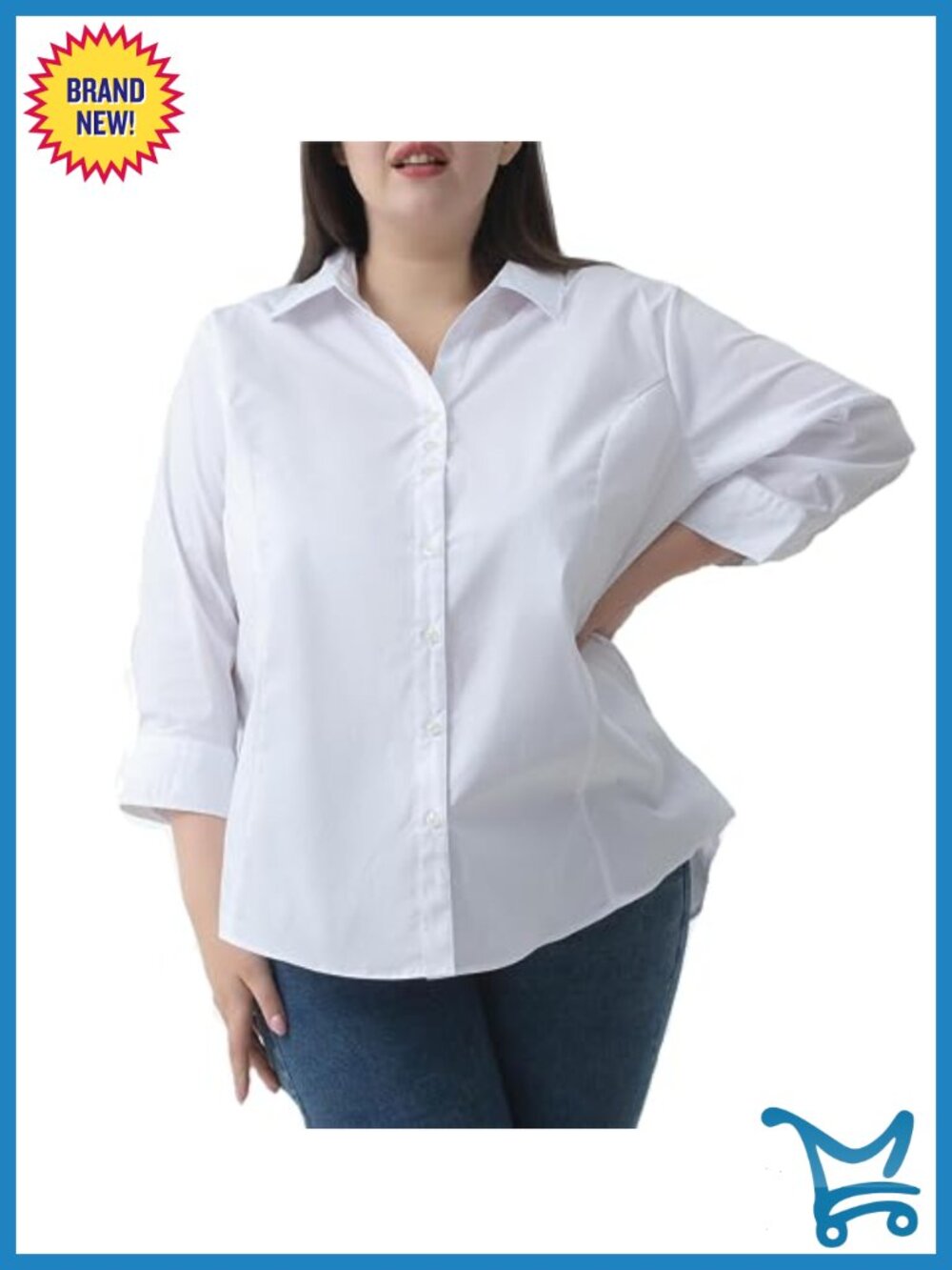 Plus Size 3/4 Sleeve Button Down Blouse V Neck Business Casual